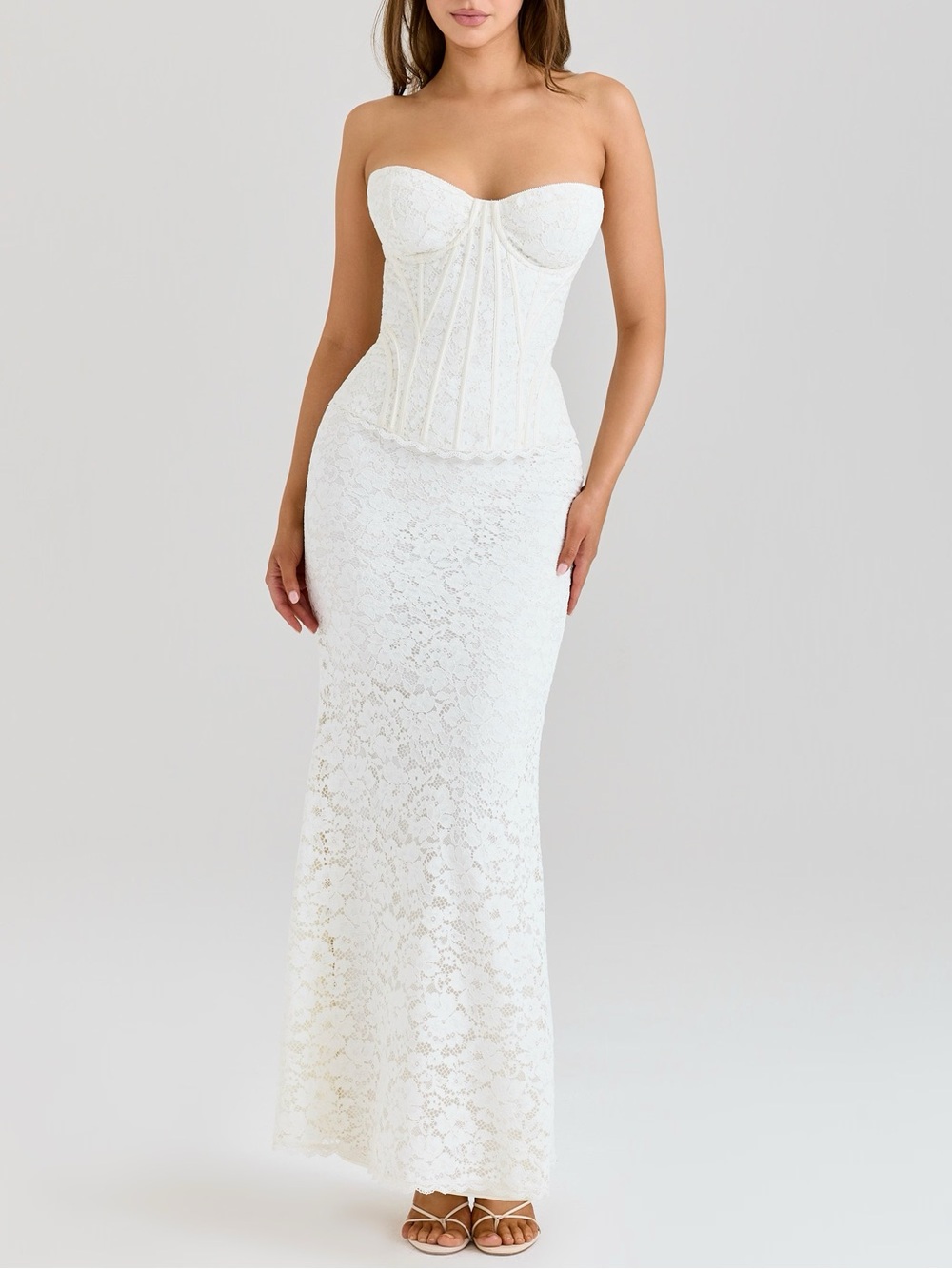 HOUSE OF CB ‘SOLAINE' IVORY LACE CORSET MAXI DRESS Size M A/C Cup NWOT